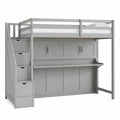 Lit superposé en bois gris avec rangement intégré