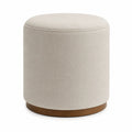 Repose-pieds en lin beige avec base en bois