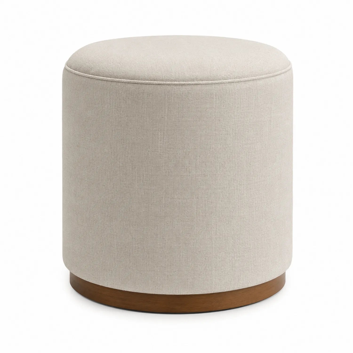 Repose-pieds en lin beige avec base en bois