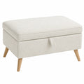Banc de rangement en tissu bouclé avec pieds en bois