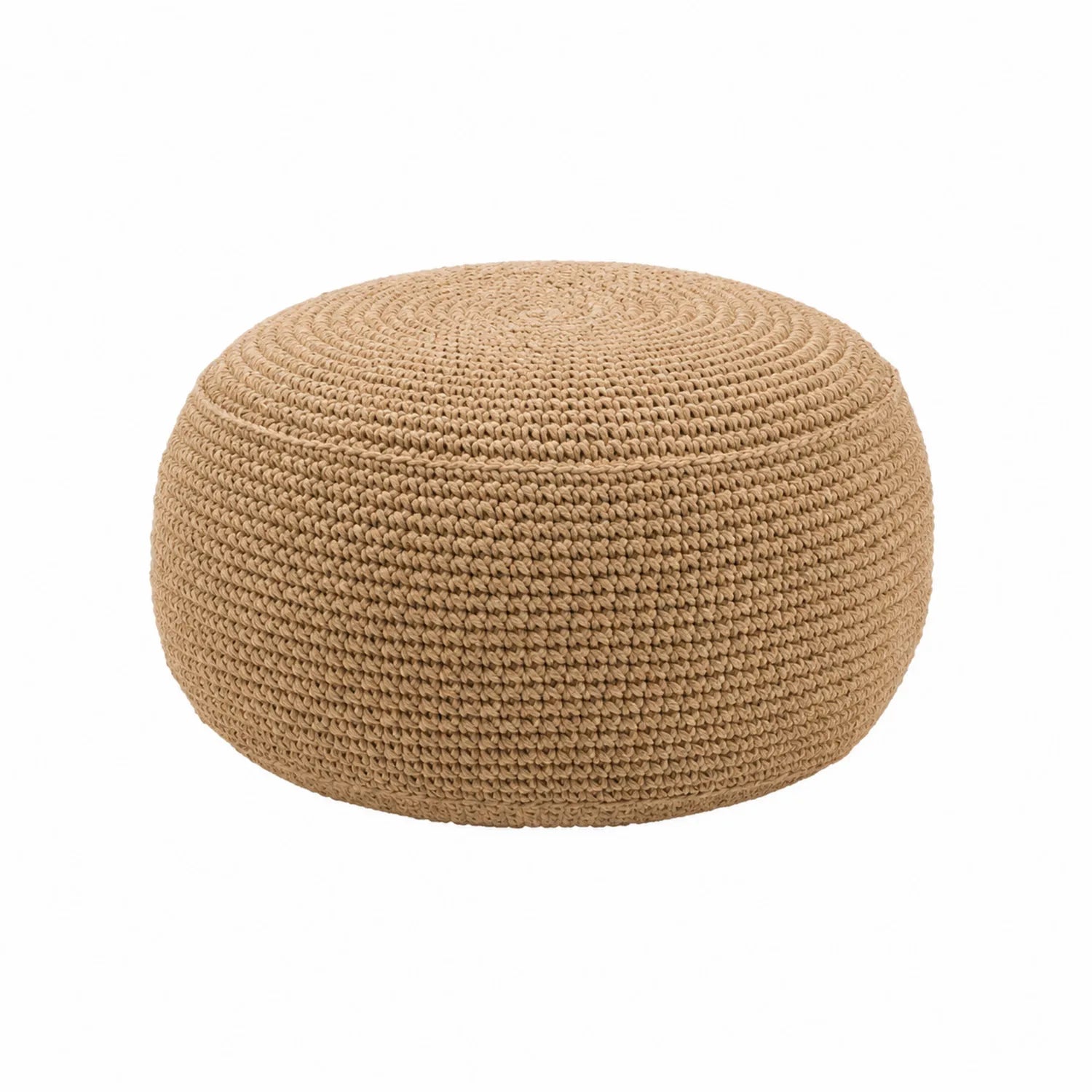 Pouf Rond en Coton Tricoté Beige 50cm
