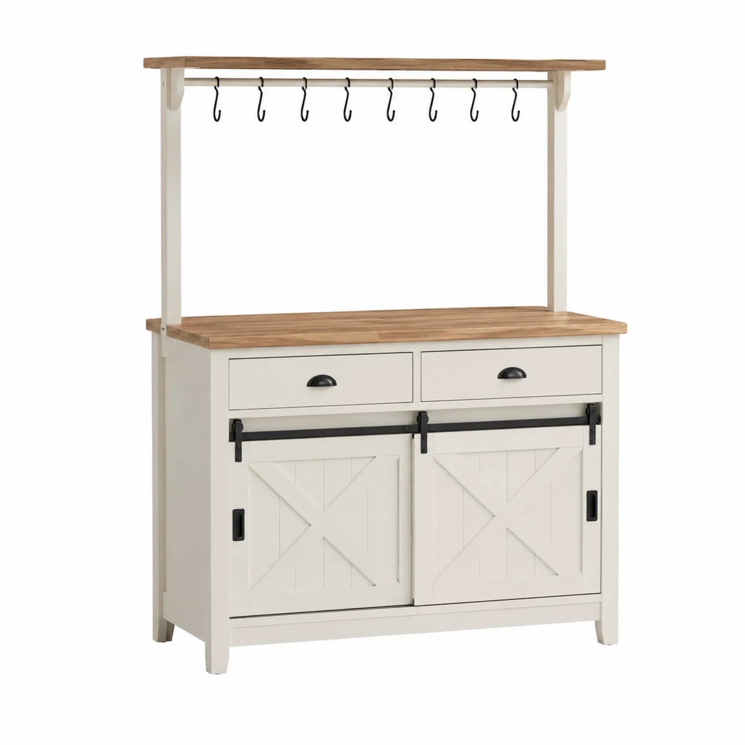 Buffet en bois blanc avec plateau en chêne et crochets