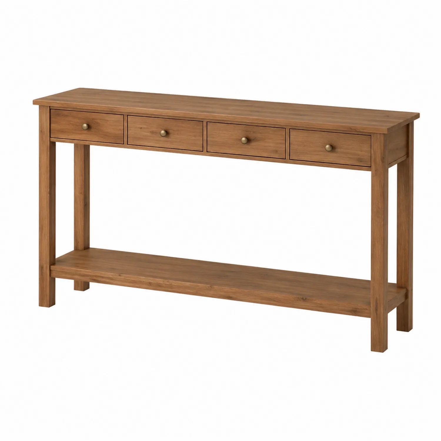 Console en bois avec 4 tiroirs et étagère inférieure