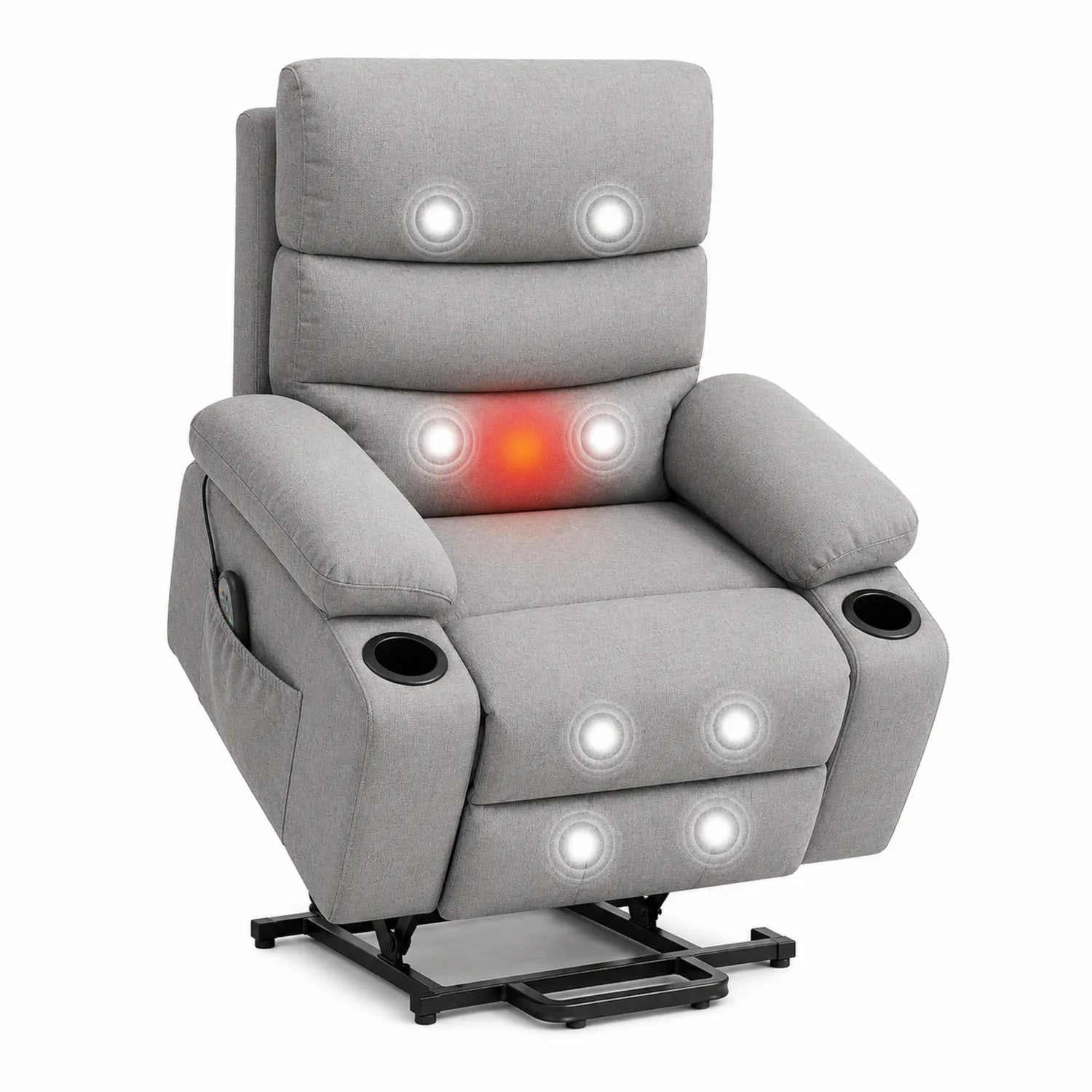 Fauteuil Relax Électrique en Tissu Gris avec Massage et Chauffage