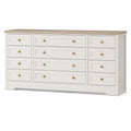 Commode en bois avec 12 tiroirs blanc et plateau chêne 140x85x40cm