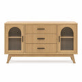 Buffet en bois de chêne avec portes en verre et trois tiroirs