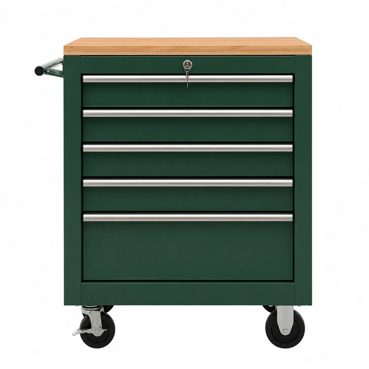 Armoire à outils en métal avec cinq tiroirs et roulettes Vert