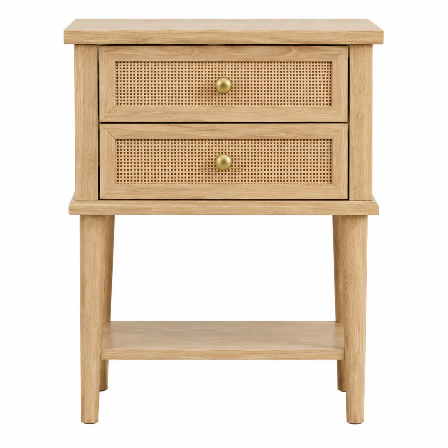 Table de chevet en bois et rotin avec 2 tiroirs
