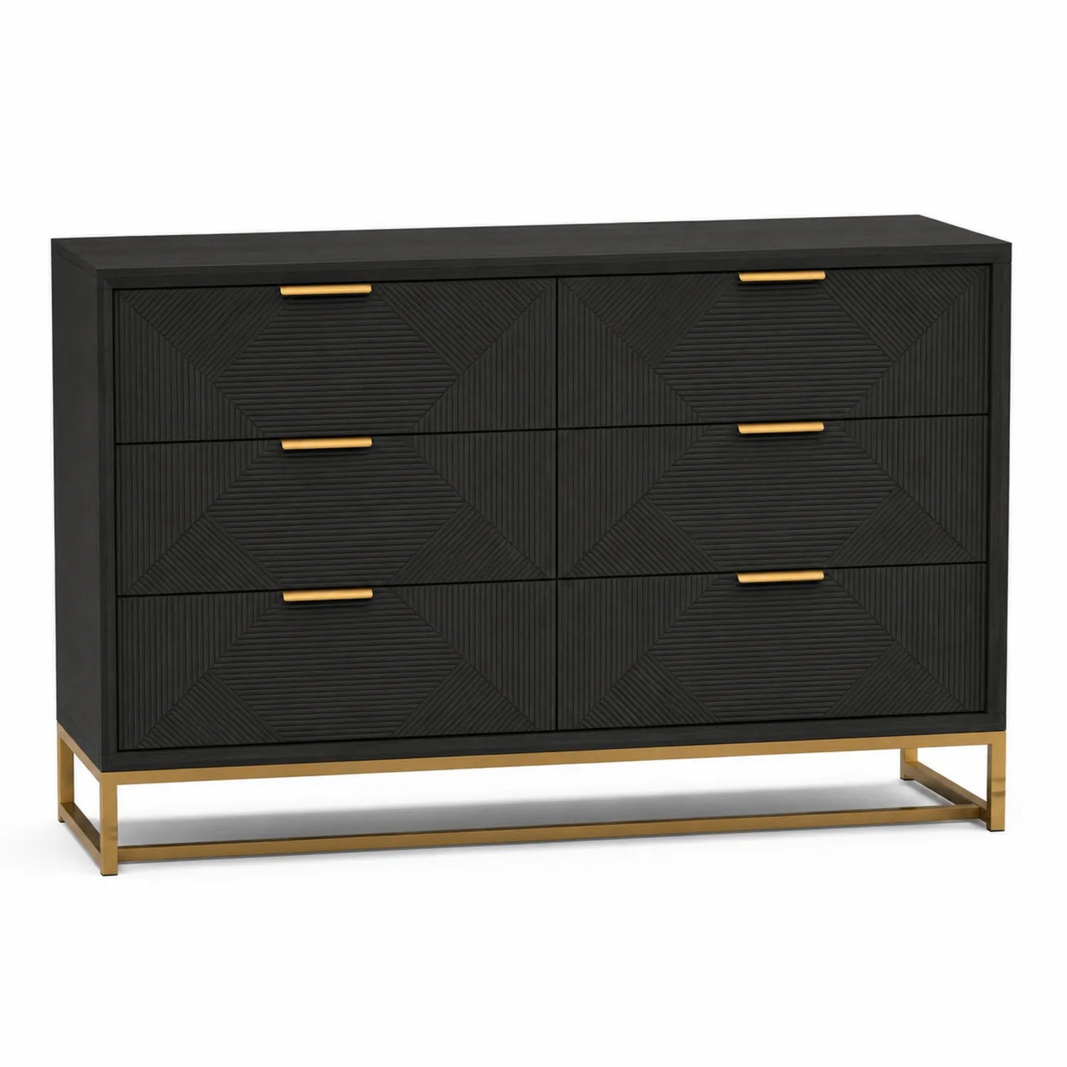 Commode en bois noir avec 6 tiroirs et base métal