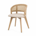 Chaise en bois avec dossier en rotin et siège en lin