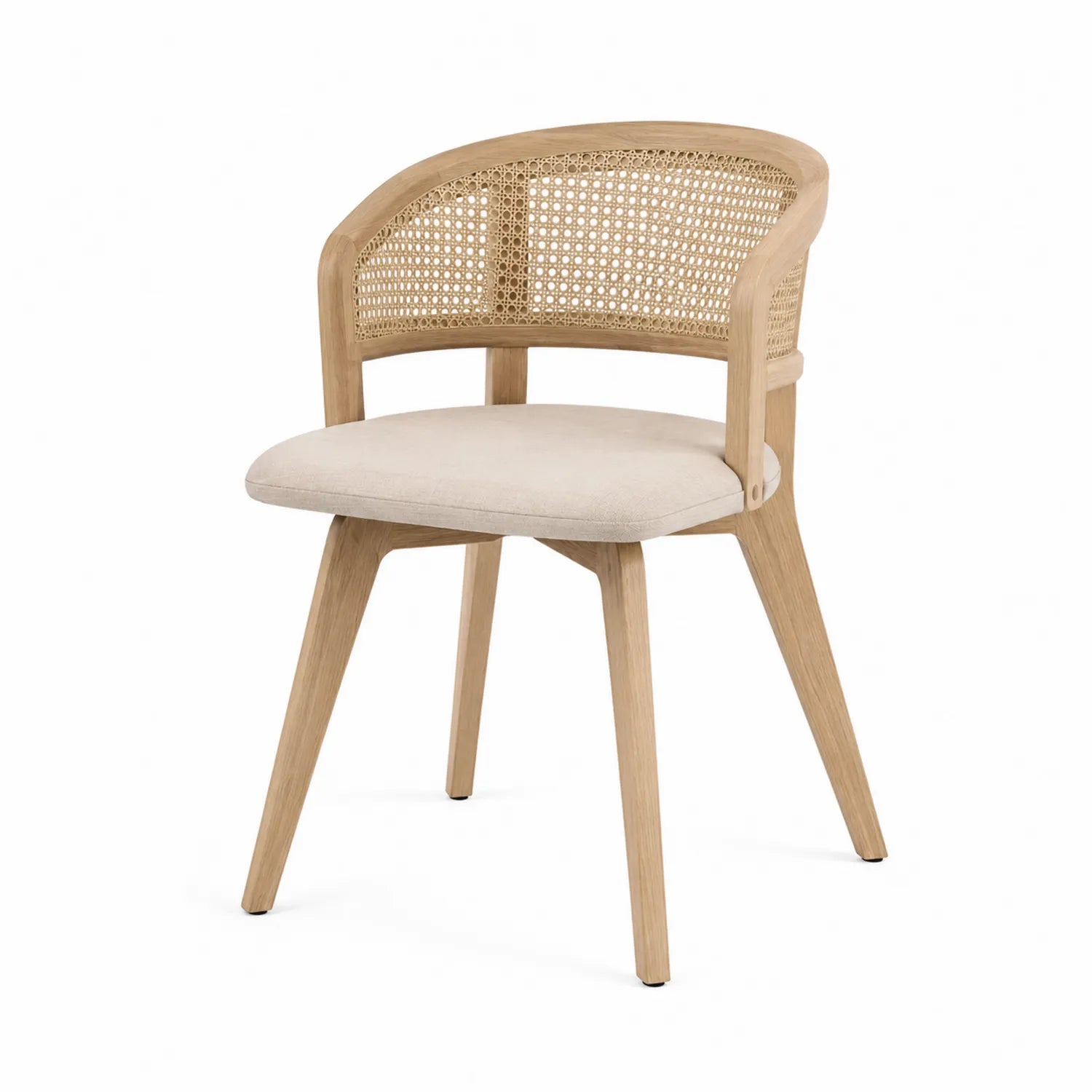 Chaise en bois avec dossier en rotin et siège en lin