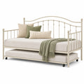 Canapé-lit gigogne en métal beige avec matelas et coussins