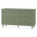 Commode 6 tiroirs bois MDF vert avec poignées dorées