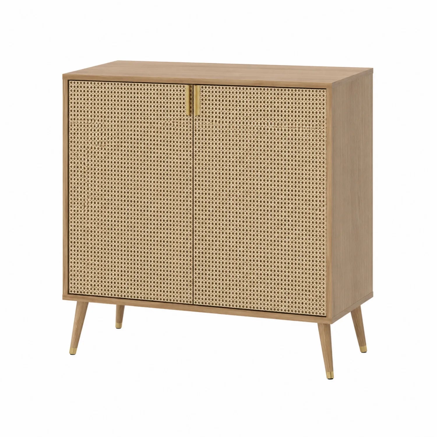 Buffet en bois et rotin avec portes 110x40x90 cm