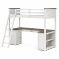 Lit mezzanine avec bureau en bois blanc et brun avec échelle et rangements