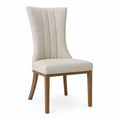 Chaise en bois et tissu beige avec dossier haut