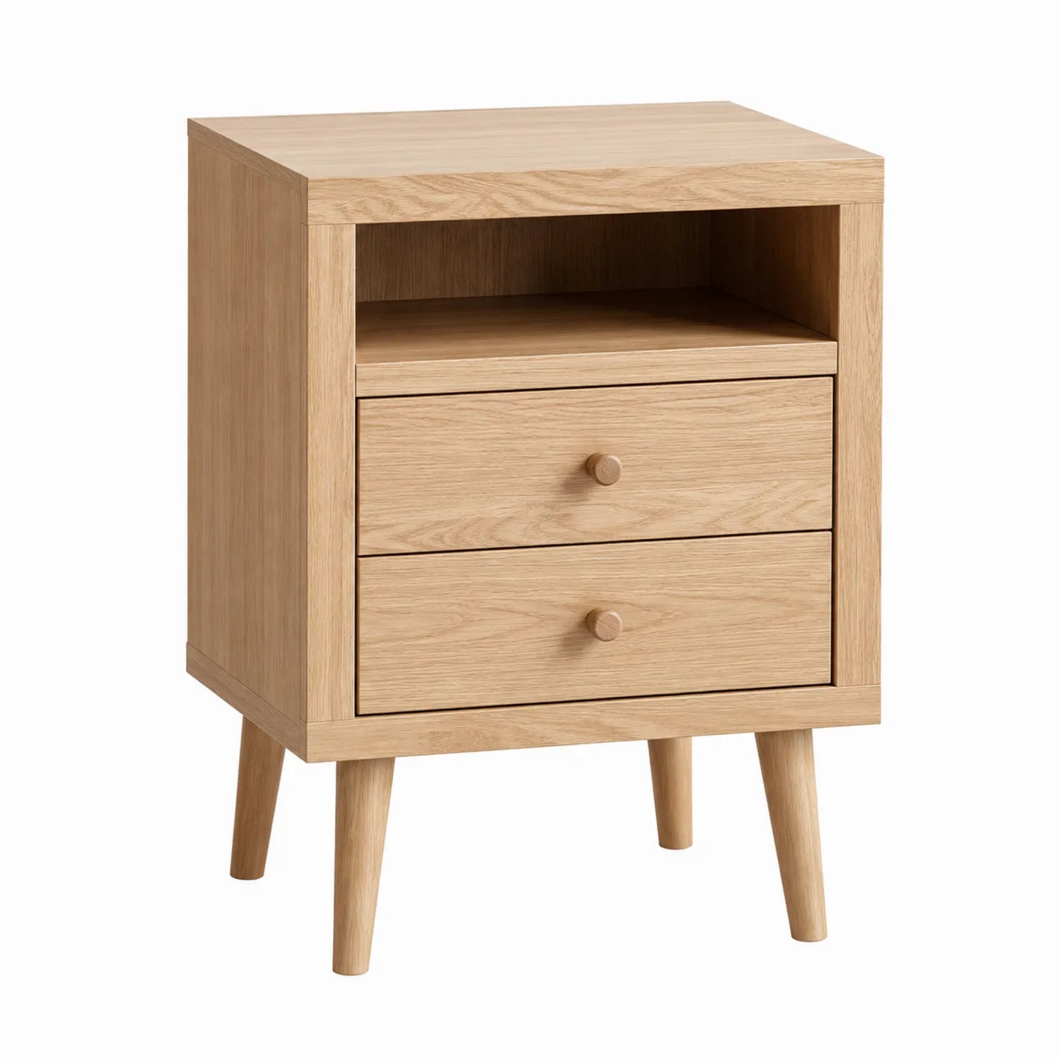 Table de chevet en bois de chêne avec 2 tiroirs et 1 étagère