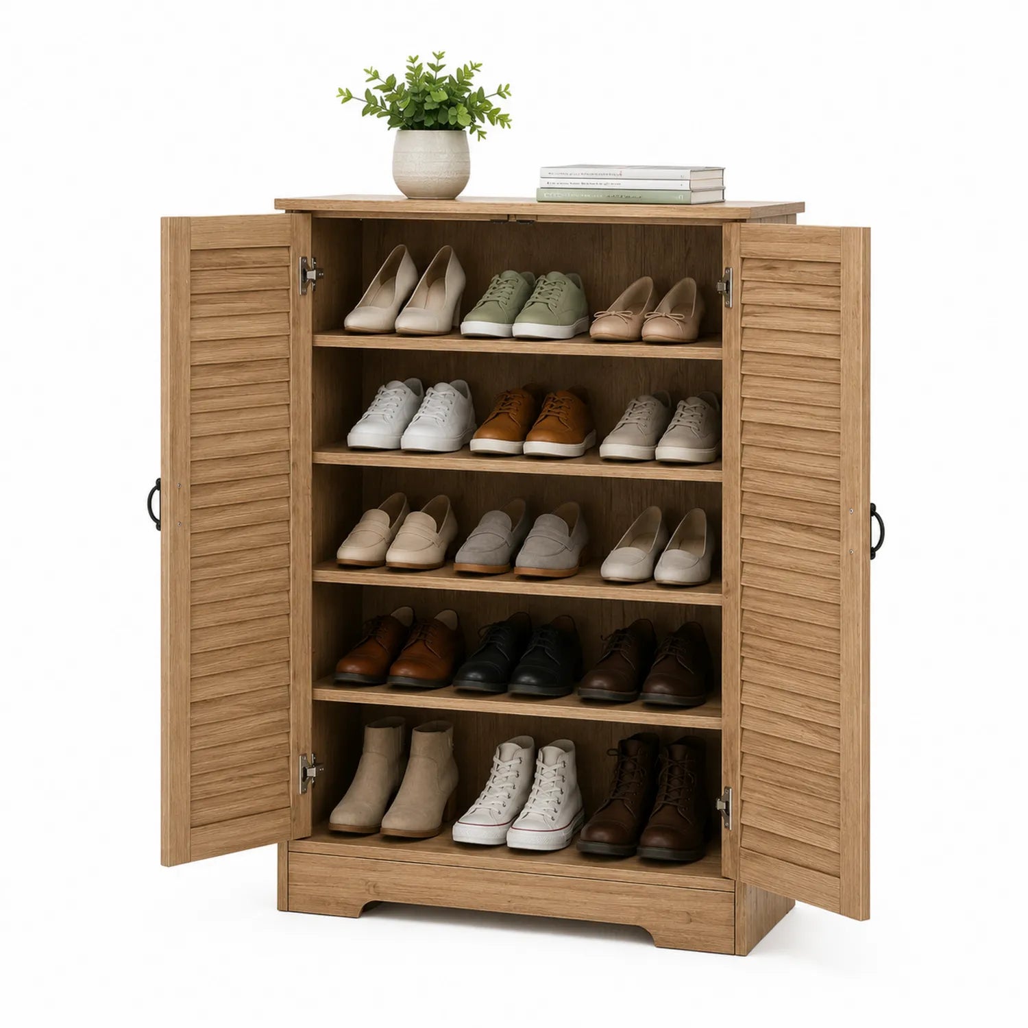 Armoire à chaussures en bois avec portes à lamelles 5 étagères 100x40x120cm