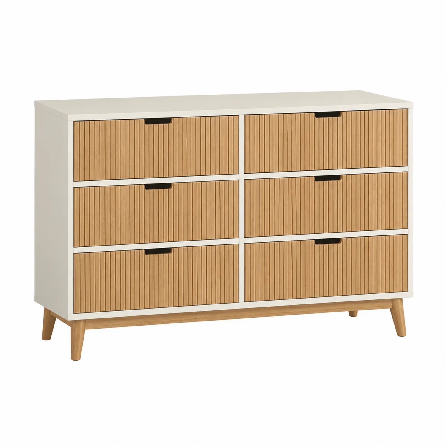 Commode 6 tiroirs MDF et chêne Blanc/Chêne clair