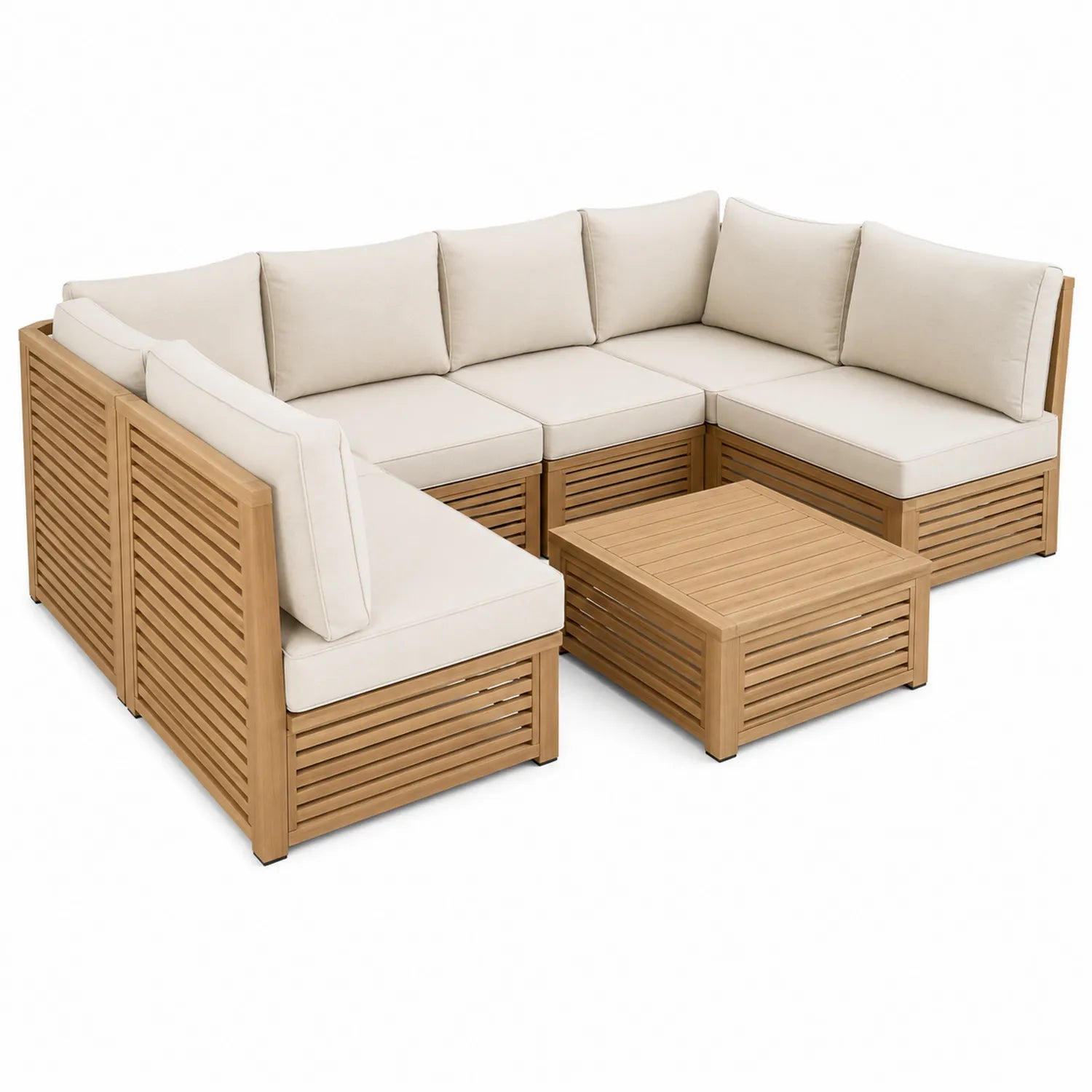 Ensemble de Canapés d'Angle en Bois avec Coussins en Polyester Beige