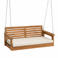 Balançoire suspendue en bois d'acacia avec coussin beige