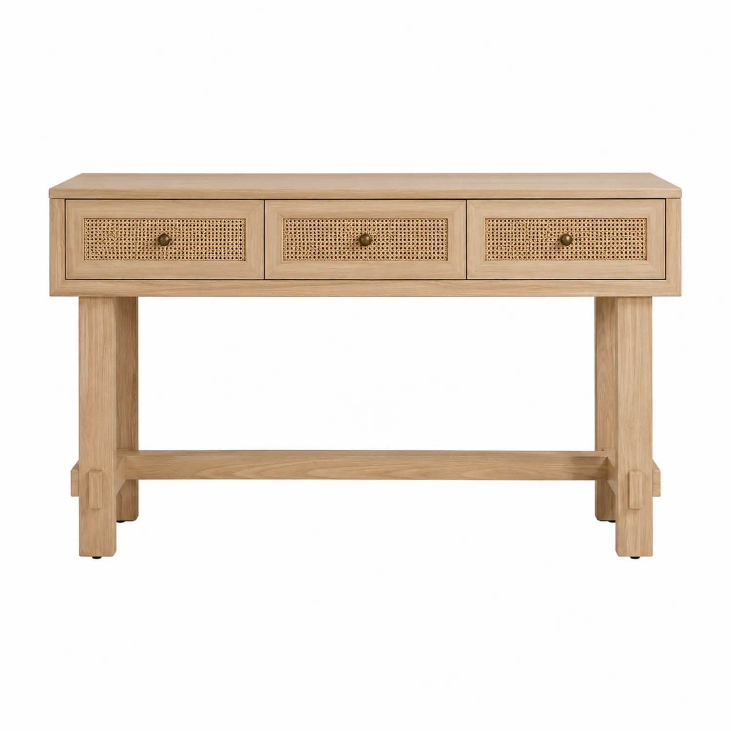 Table console en bois avec tiroirs en rotin 120x35x80cm