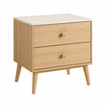 Table de chevet en bois de chêne avec plateau en marbre blanc, 2 tiroirs