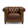 Fauteuil Chesterfield en cuir marron et bois