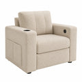 Fauteuil en tissu bouclé beige avec prises intégrées
