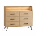 Commode en bois avec 6 tiroirs et étagère de rangement, hauteur 100 cm
