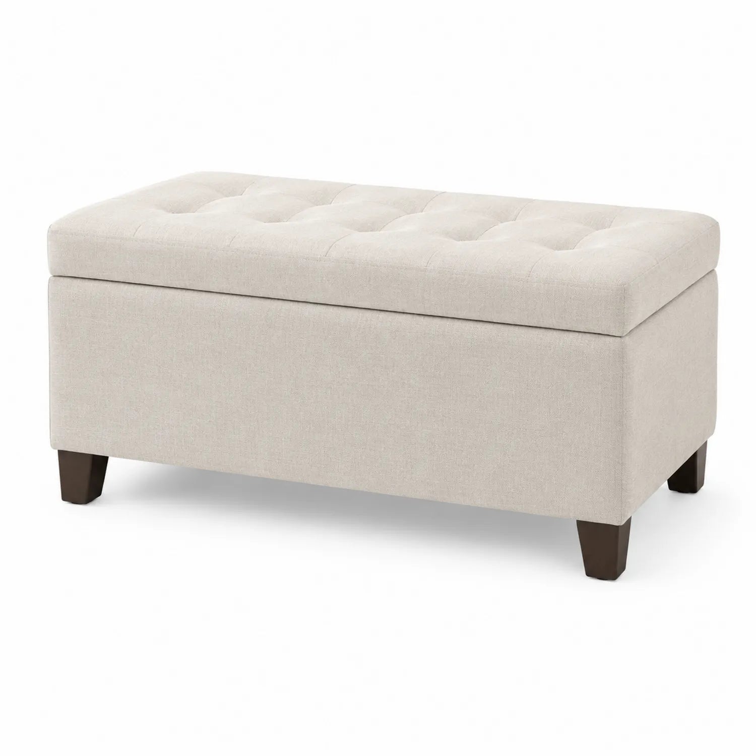Banc de rangement en bois avec revêtement en tissu beige 100x50x45 cm