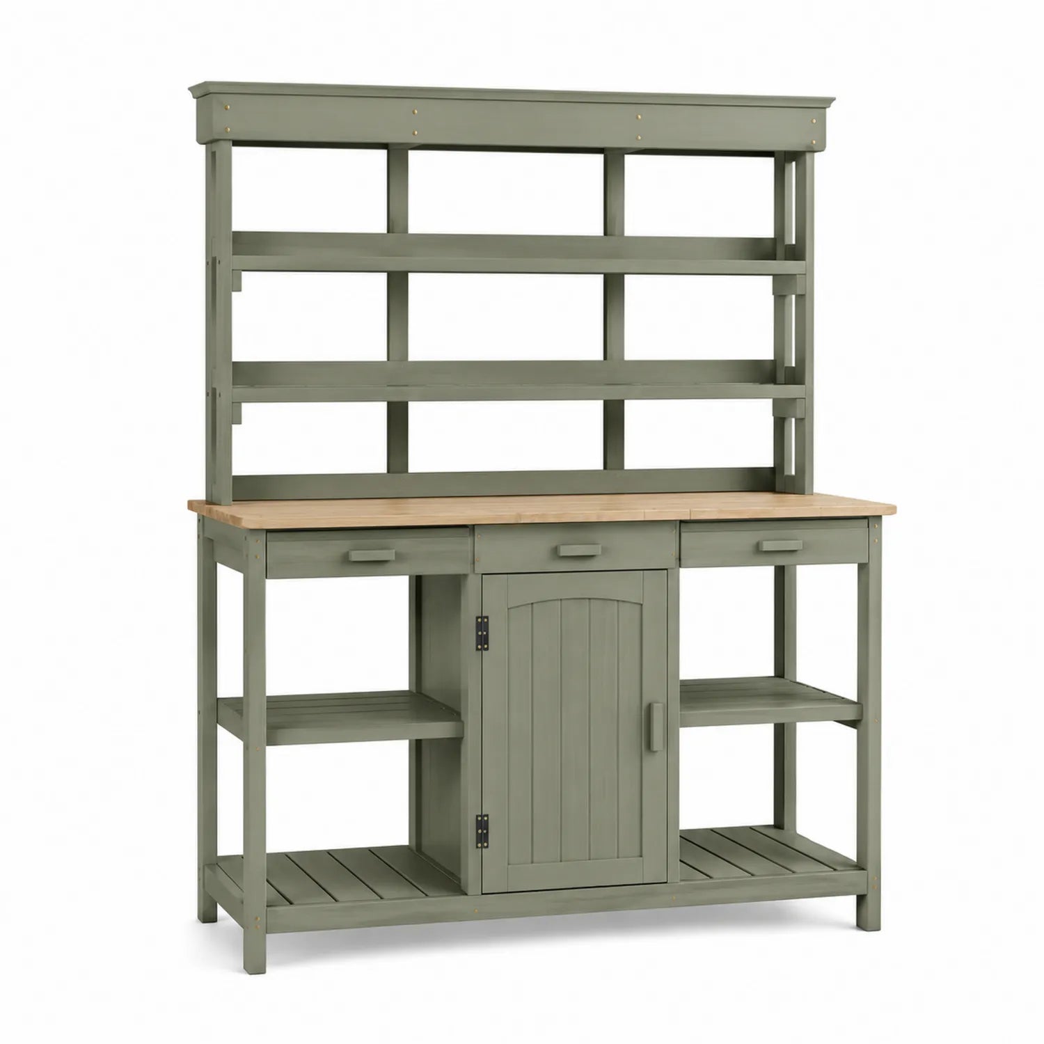 Table de Rempotage en Bois avec Étagères et Placard Vert