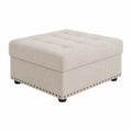 Repose-pieds en lin beige avec boutons et clous